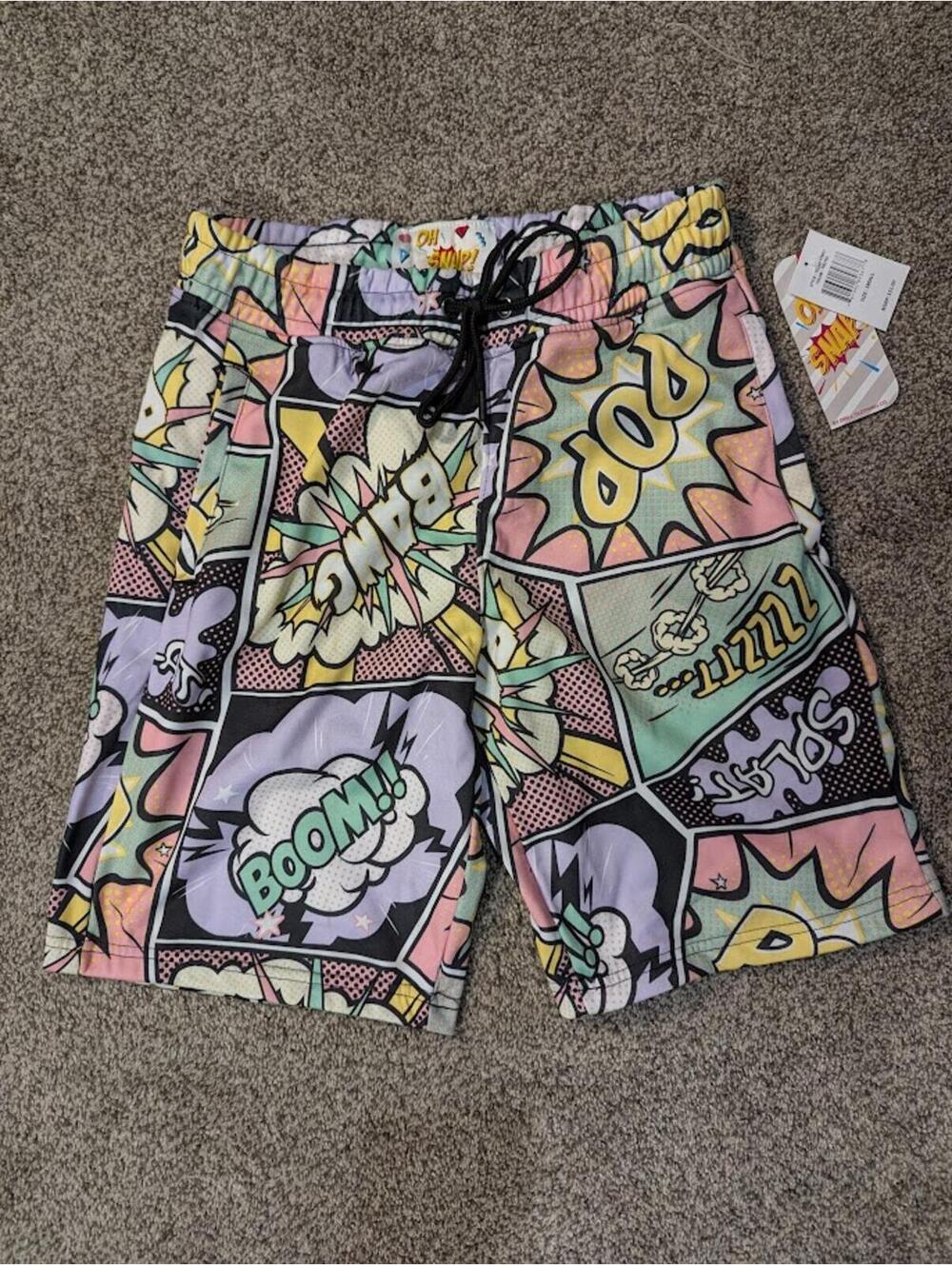 Oh Snap Drill Clothing Co Comic Print Shorts Pastel Small NWT Retro D2307-Y2821
